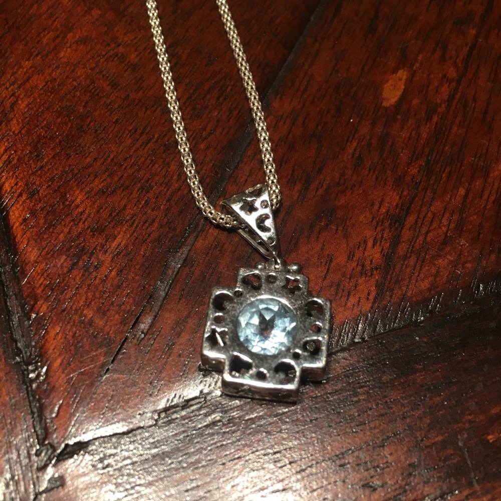 Silver and Blue CZ pendant and chain